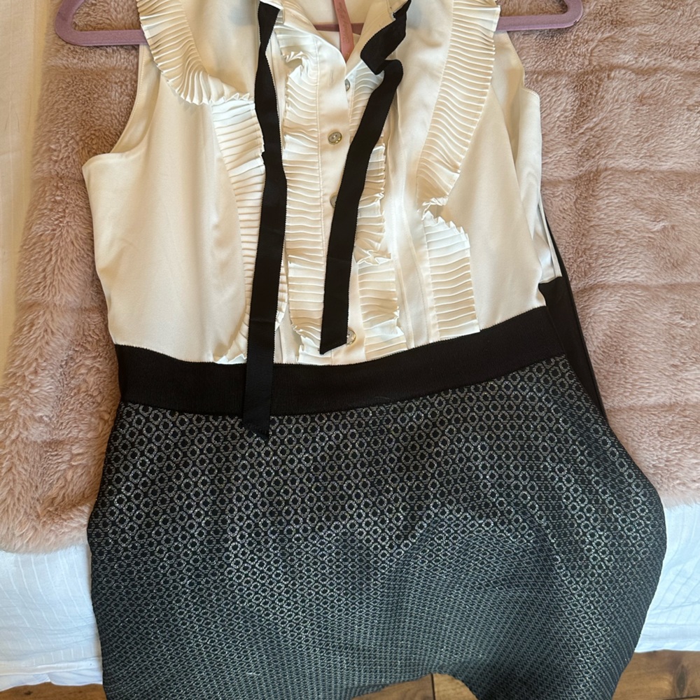 Ted Baker Black and Cream Ruffle Dress